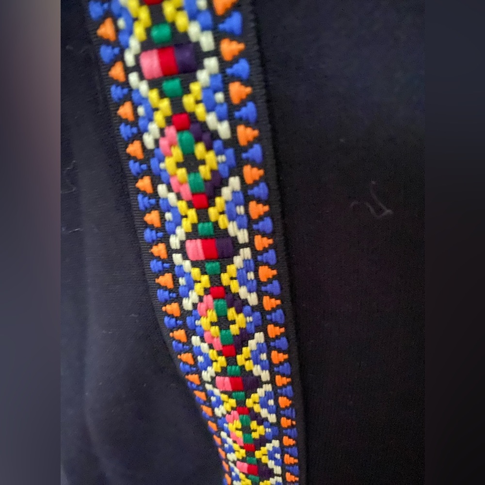 Black wide leg sweatpants embellished panel elastic waist drawstring size 6 - Picture 2 of 6